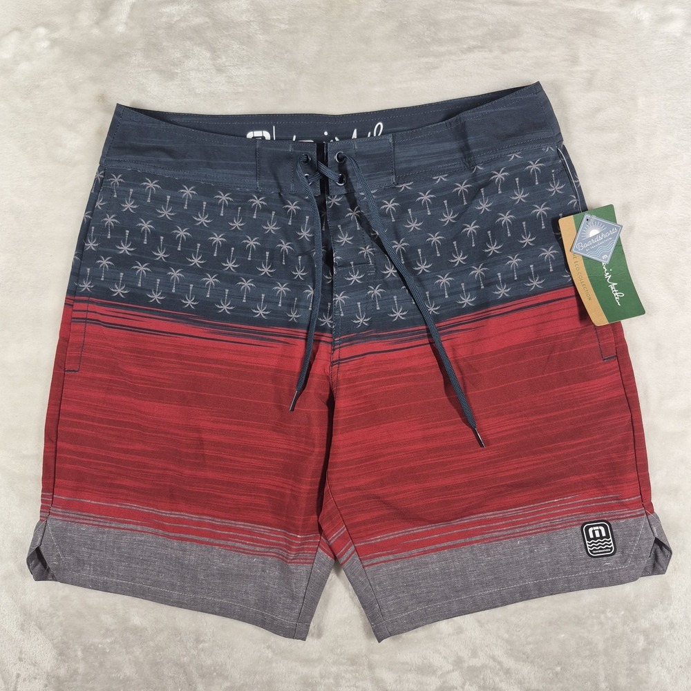 Travis Mathew Murica Fun Board Shorts Men's 32 Red Blue USA Stars Palm Tree NWT